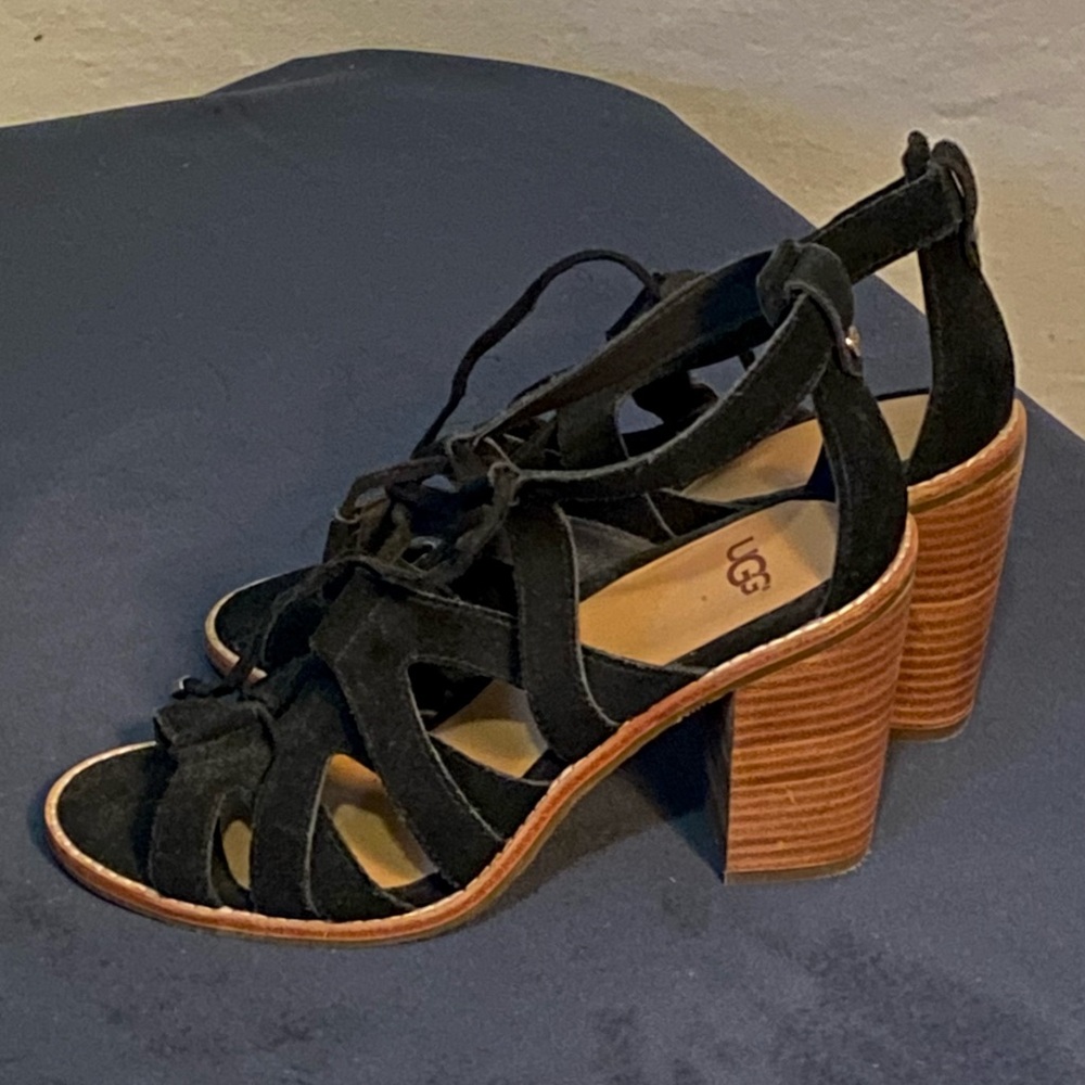UGG Black Suede Strappy Heels - Picture 1 of 5